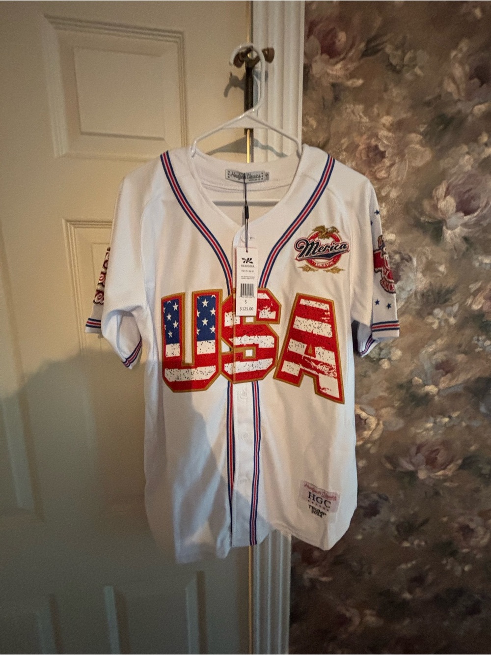 USA Graphic Baseball Jersey - White, Red & Blue Size Small Men’s